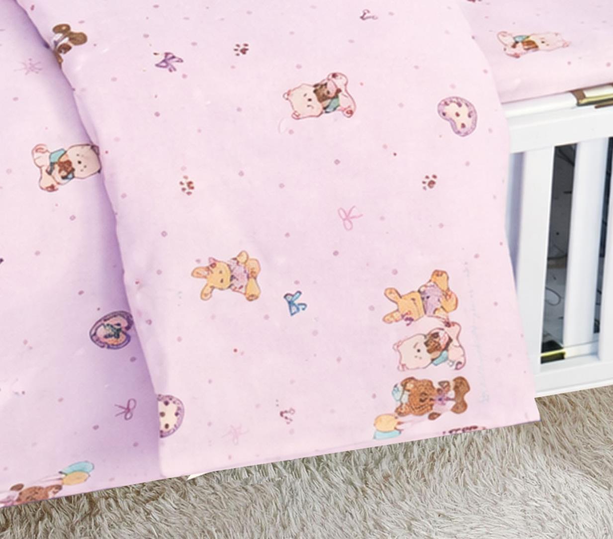 סט 100% כותנה למיטת מעבר / תינוק - דובים ורוד