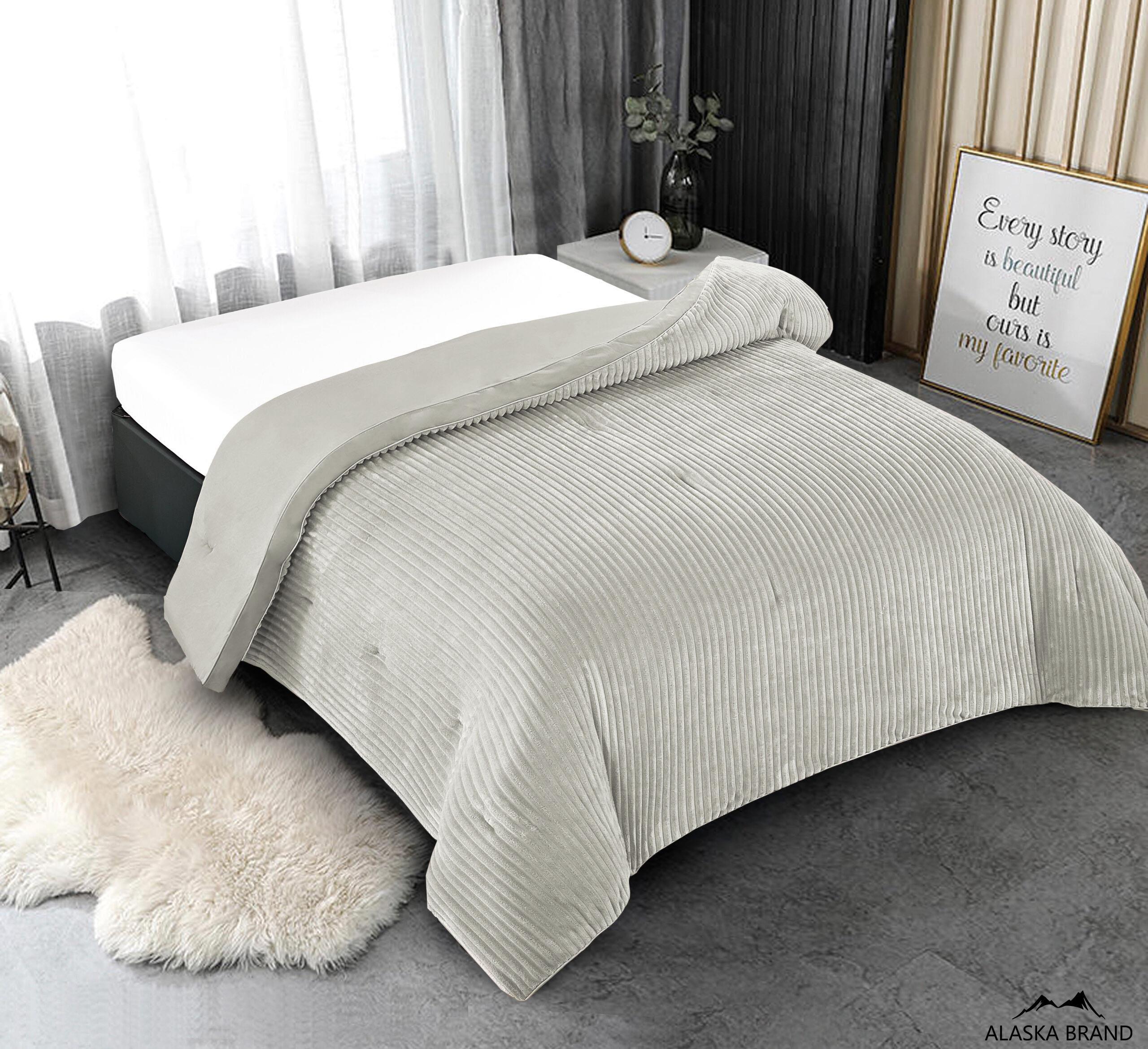 שמיכת פוך פינוק עם מילוי דו צדדית קורדרוי חורפי | אנדורה מירנדה - אפור בז'