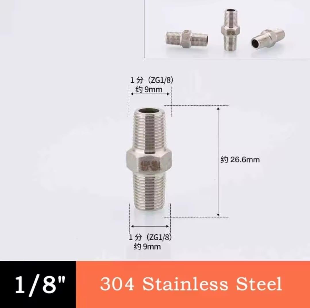ניפל 9.5 ממ חצי כפול זכר דו צדדי הברגה 8\1 BSP נירוסטה 304 קמפינג לייף