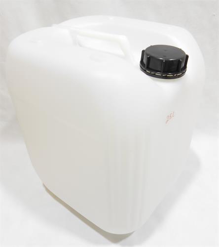 מיכל ג'ריקן 25 ליטר  צבע לבן שקוף עם תקן ומתאים למי שתיה פקק שחור