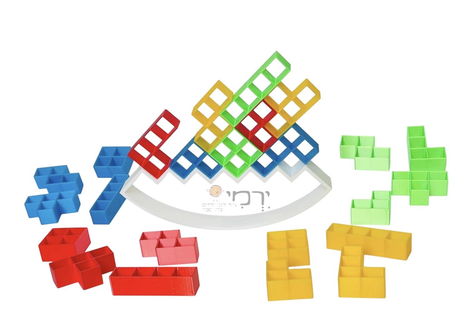 מגדל בלוקים צבעוניים 4 סטים במיכל