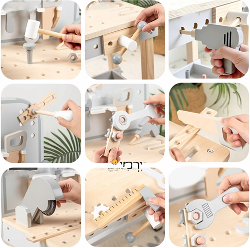 שולחן הברגות + אביזרים מעץ איכותי