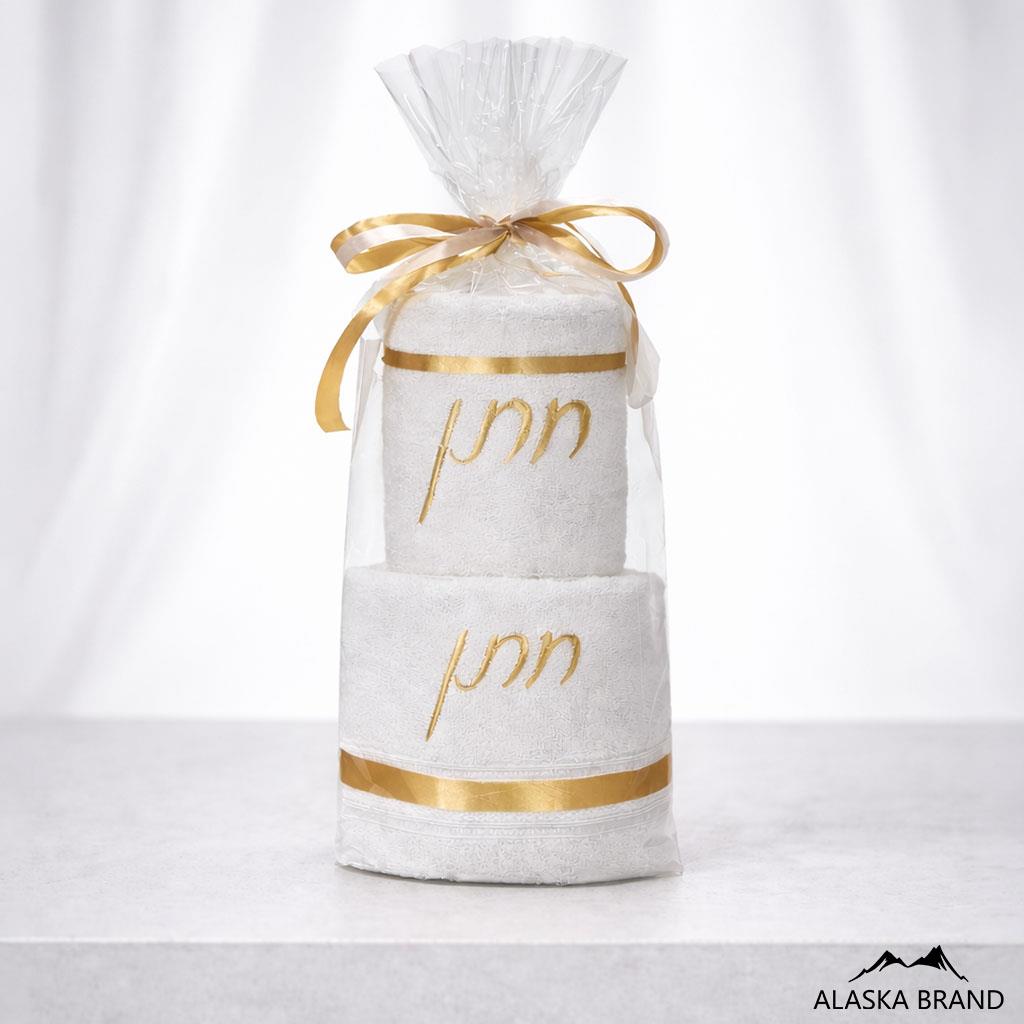 מארז מגבת פנים ומגבת גוף דגם "חינה" | צבע זהב מארז מגבת פנים ומגבת גוף דגם "חינה" | צבע זהב