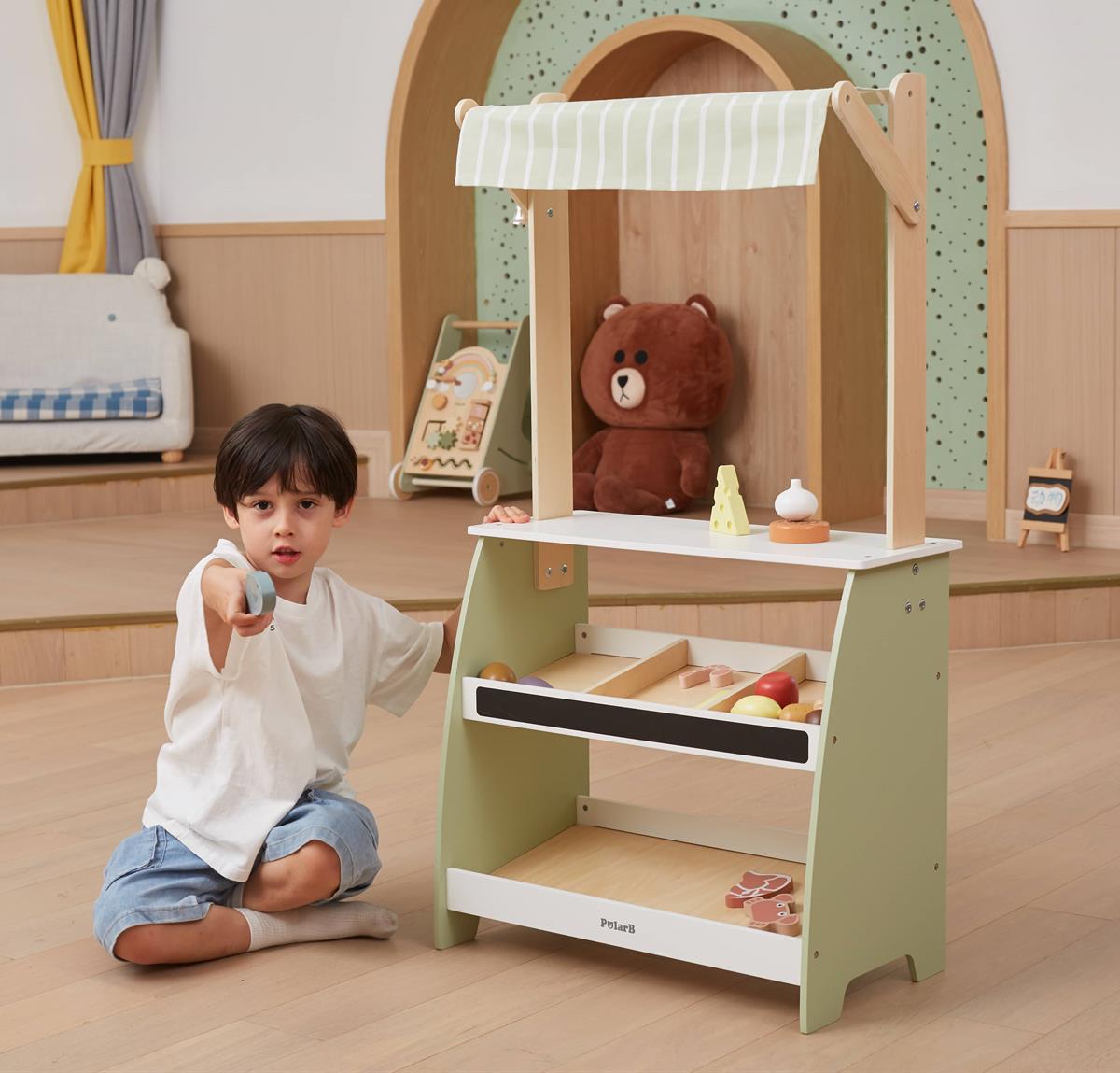 דוכן מכירות סופרמרקט מאובזר מעץ