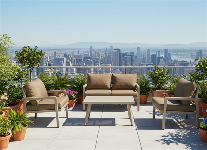 מערכת ישיבה אלומיניום לגינה ולמרפסת דגם סידני צבע שמפניה