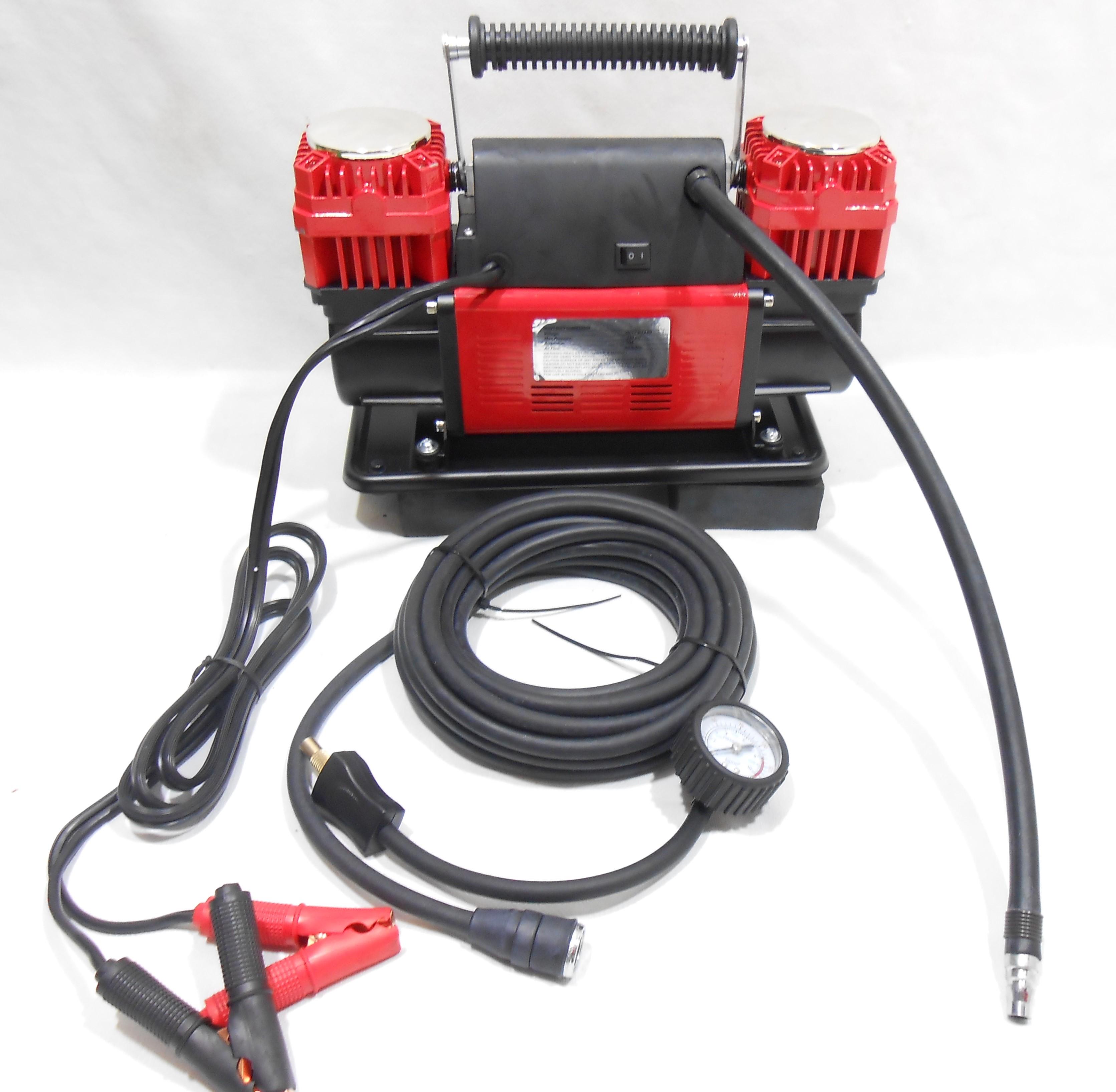 קומפרסור מדחס אוויר לגלגלי הרכב מקצועי 2 בוכנות צבע אדום קמפינג לייף