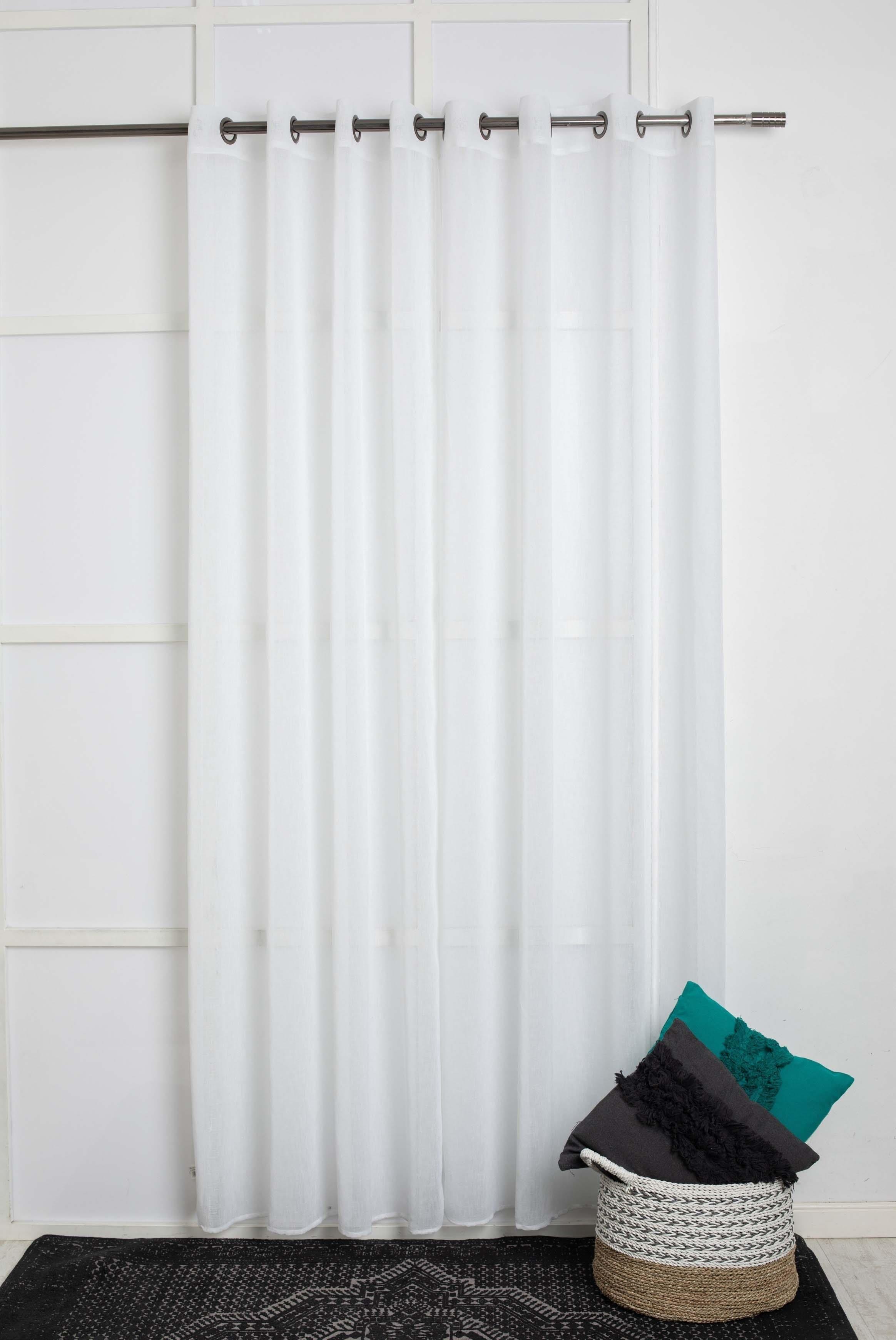 וילון איכותי דמוי פשתן חצי שקוף דגם - טוהר \ דליה לבן