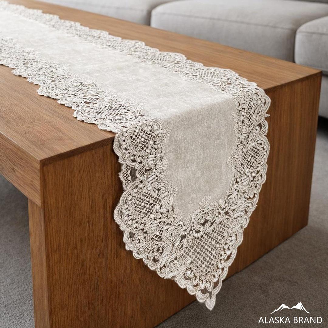 ראנר / מפה מהודרת בתוספת תחרה דגם - מארי | מבחר צבעים גדלים ראנר / מפה מהודרת בתוספת תחרה דגם - מארי | מבחר צבעים גדלים