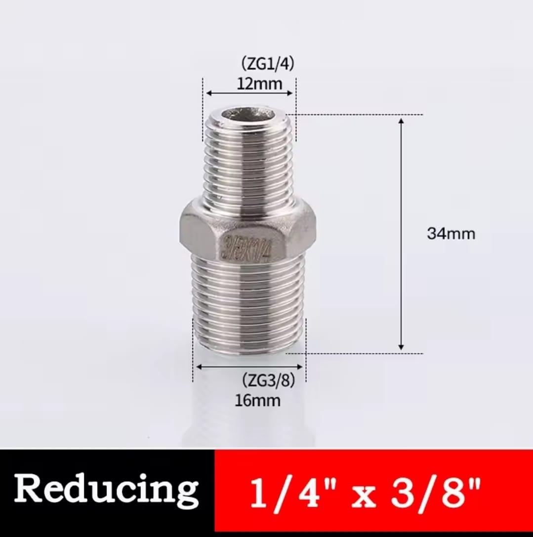 ניפל נירוסטה 16 ממ ל 12.5 ממ מעבר הברגה מ 3/8 ל 4\1 או להיפך זכר דו צדדי קמפינג לייף