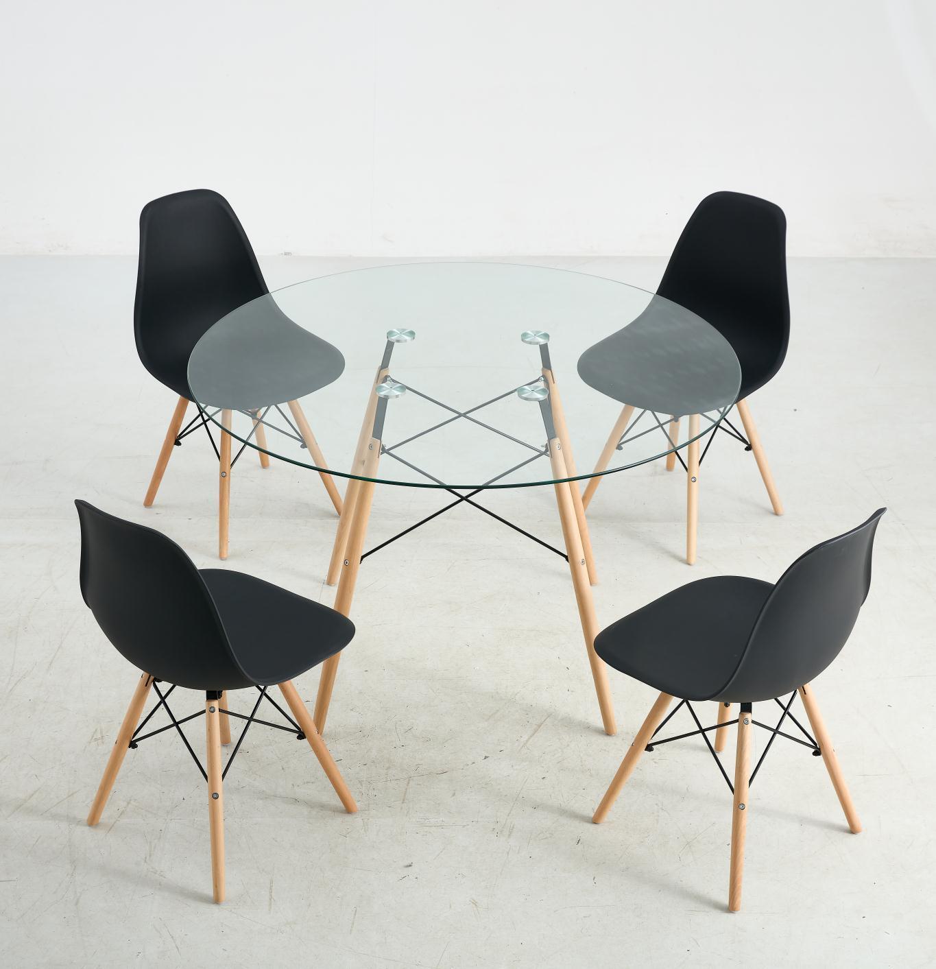 פינת אוכל לבית דגם שירה זכוכית + 4 כסאות שחור