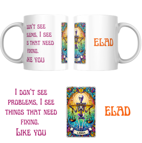 ספל קרמיקה Libra עם טקסט ציני באנגלית ועיצוב צבעוני