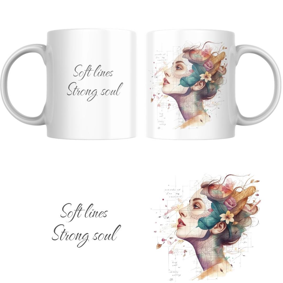 משפט השראה באנגלית Soft Lines Strong Soul מודפס על ספל קרמיקה איכותי משפט השראה באנגלית Soft Lines Strong Soul מודפס על ספל קרמיקה איכותי