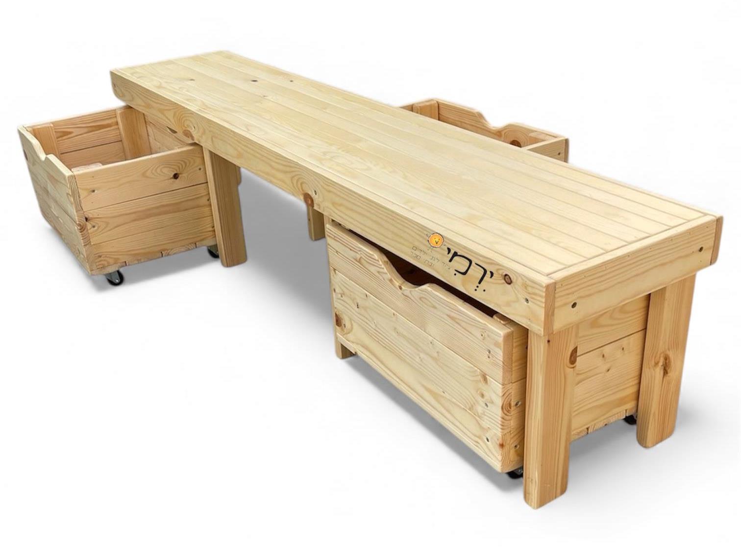 ספסל תוכן + ארגזי אחסון עץ מלא
