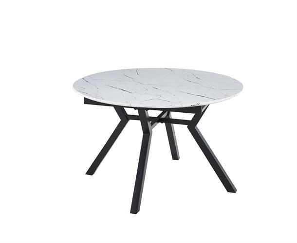 שולחן פינת אוכל עגול נפתח דגם מאליבו צבע דמוי שיש לבן