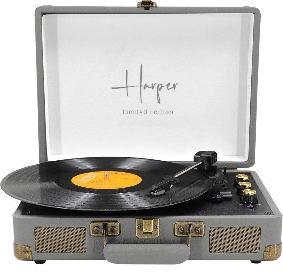 פטיפון דגם Harper -HRT12 + רדיו מזוודה רמקולים 10W מובנים, בלוטוס 5.4 צבע אפור