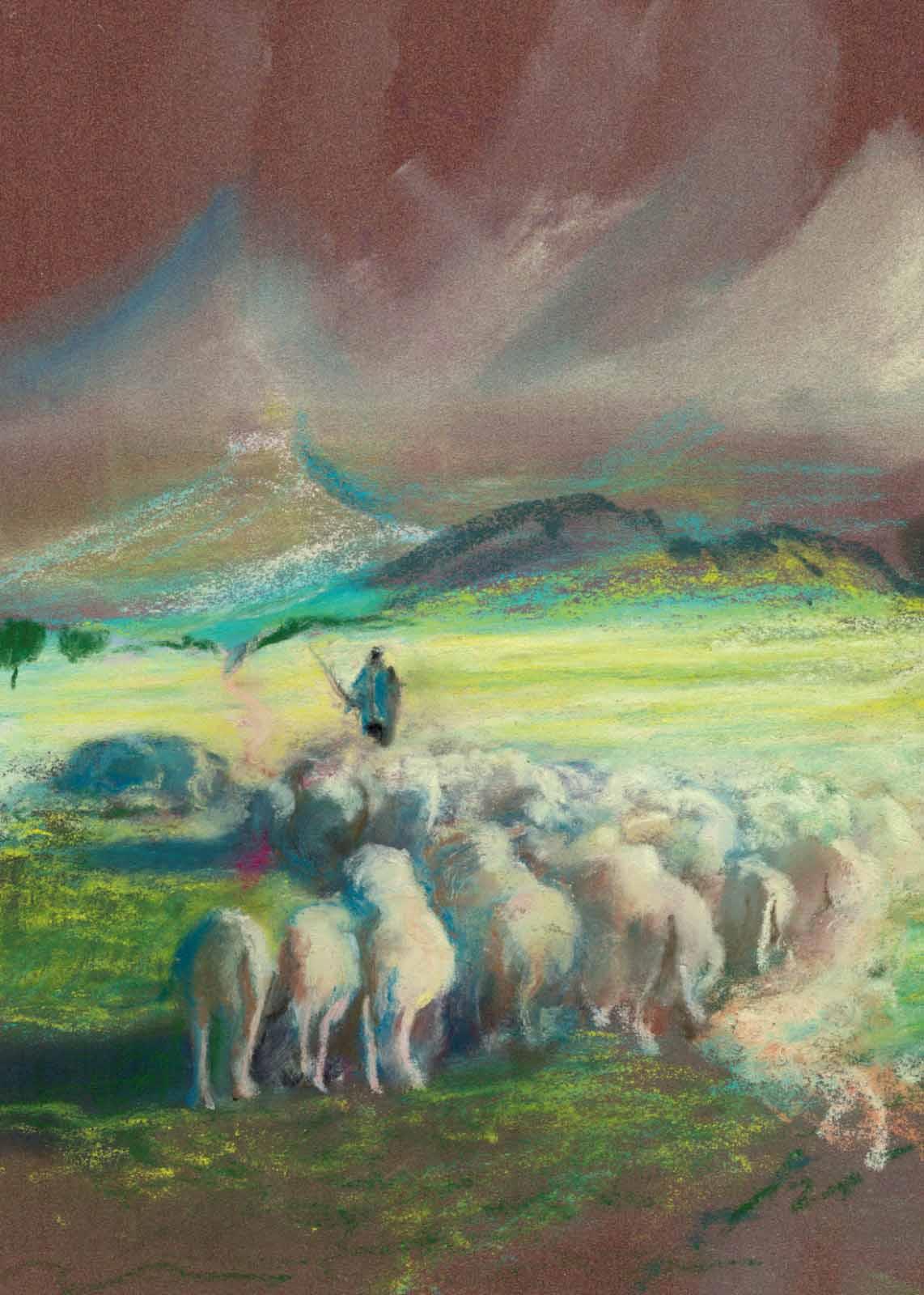 Shepherd, 2022, chalk on paper, 20x30