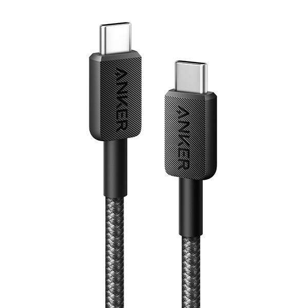 כבל 0.9 מטר Anker 322 USB-C to USB-C בצבע שחור/לבן