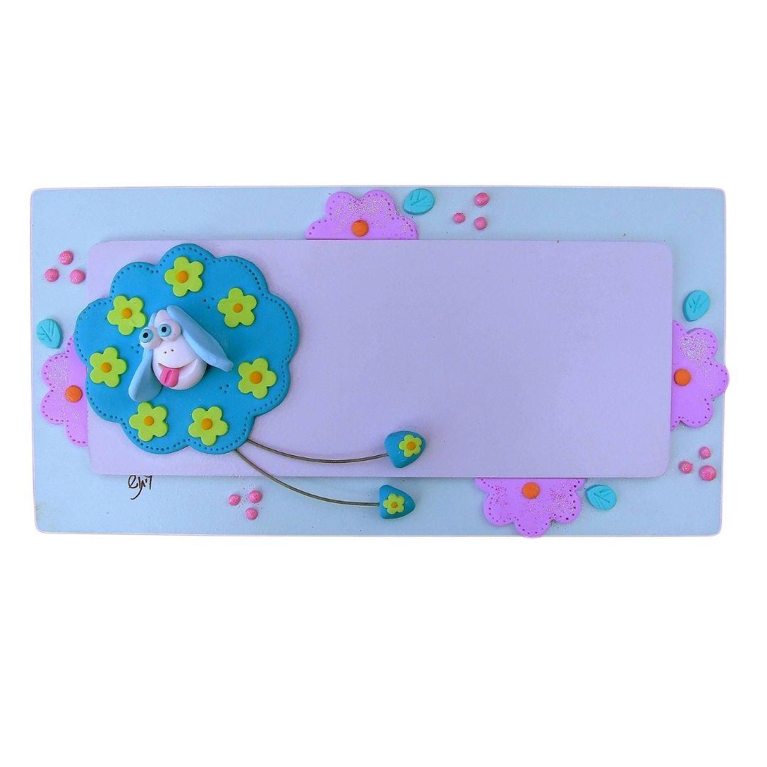 כבשה בטורקיז על רקע תכלת | שלט עץ עבודת יד לכניסה או לחדר