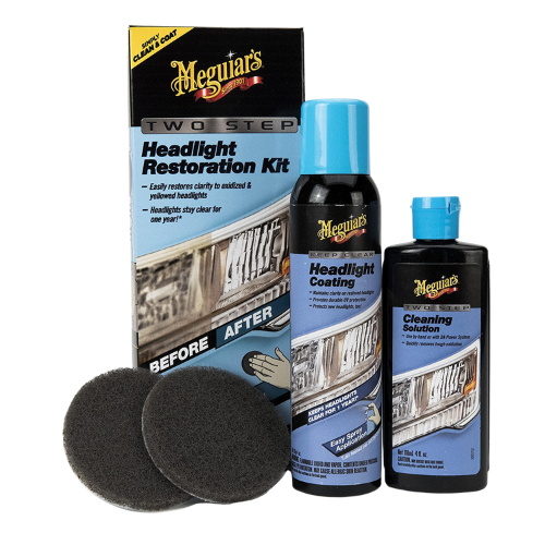 קיט תרסיס + נוזל חידוש פנסים + פדים - HEADLIGHT RESTORATION KIT מבית MEGUIAR'S
