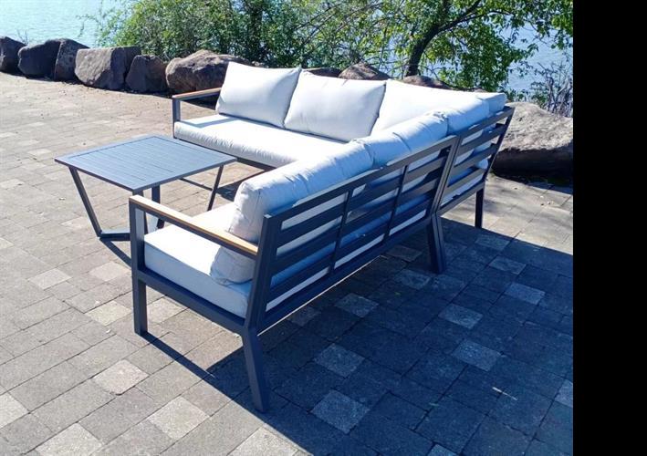 מערכת ישיבה לגינה ולמרפסת אלומיניום פינתי דגם ליסבון צבע אפור**אחרון מתצוגה!**