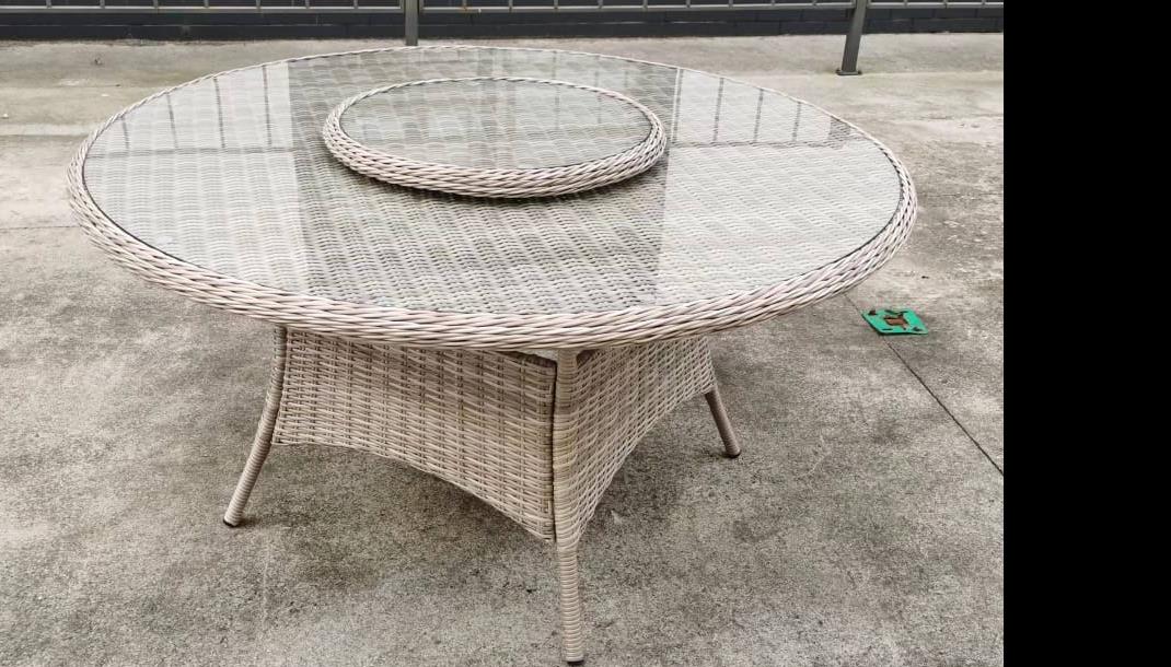 שולחן עגול ראטן + 6 כורסאות צבע אפור