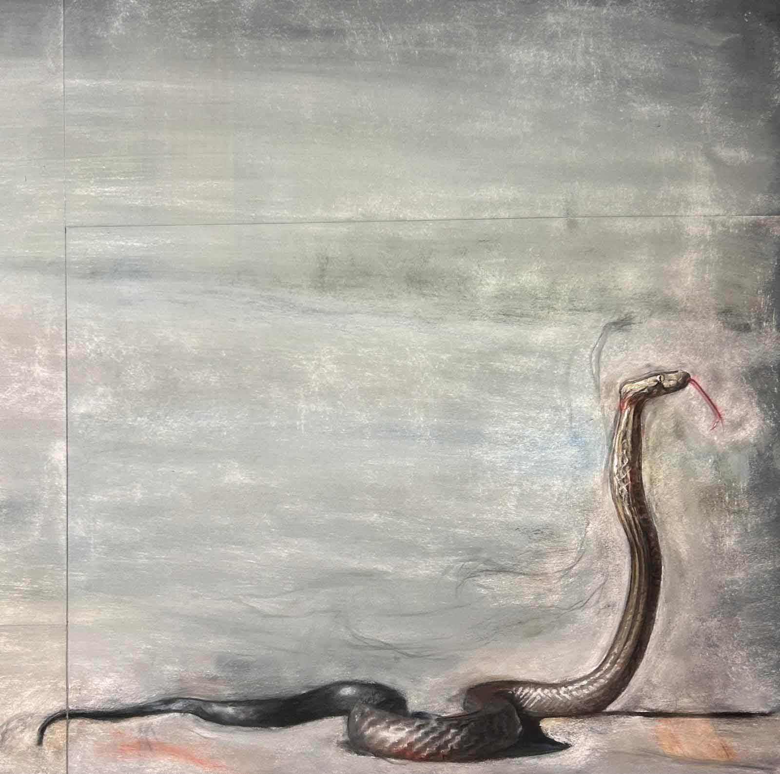 The Song of the Snake, 2022, chalk on paper, 90x90 cm
