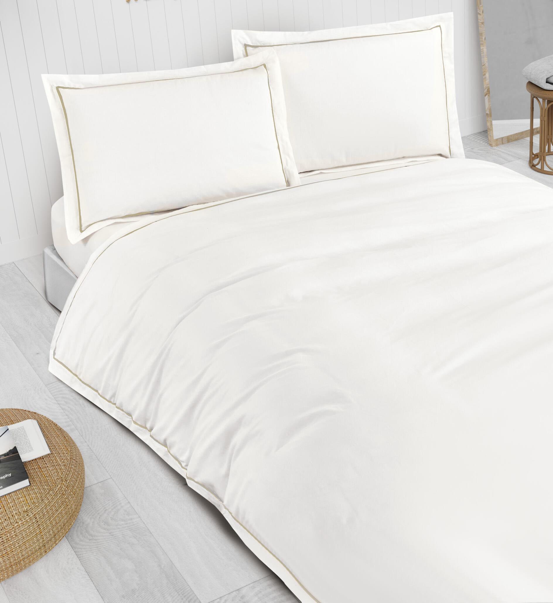 סט מצעים 100% כותנה דגם מרינה - לבן תפר בג' | זוגי במלאי