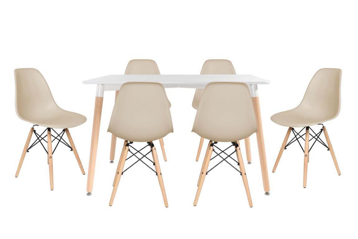 פינת אוכל לבית שולחן צבע לבן דגם מונקו + 4 כסאות צבע שמנת
