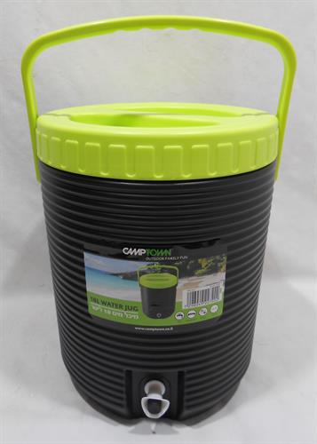 מיכל מים עם ברז לחצן 18 ליטר תרמוקל מצנן ושומר על המים קרים צבע שחור ידית ומכסה צבע ירוק