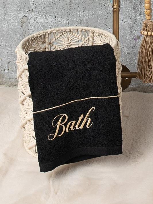 מגבת ידיים רקומה יוקרתית 100% כותנה דגם - הלנה Bath שחור זהב
