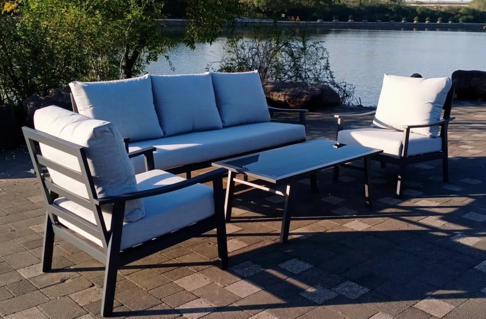 מערכת ישיבה אלומיניום לגינה ולמרפסת דגם גוי תלת צבע פחם*אחרון מתצוגה*