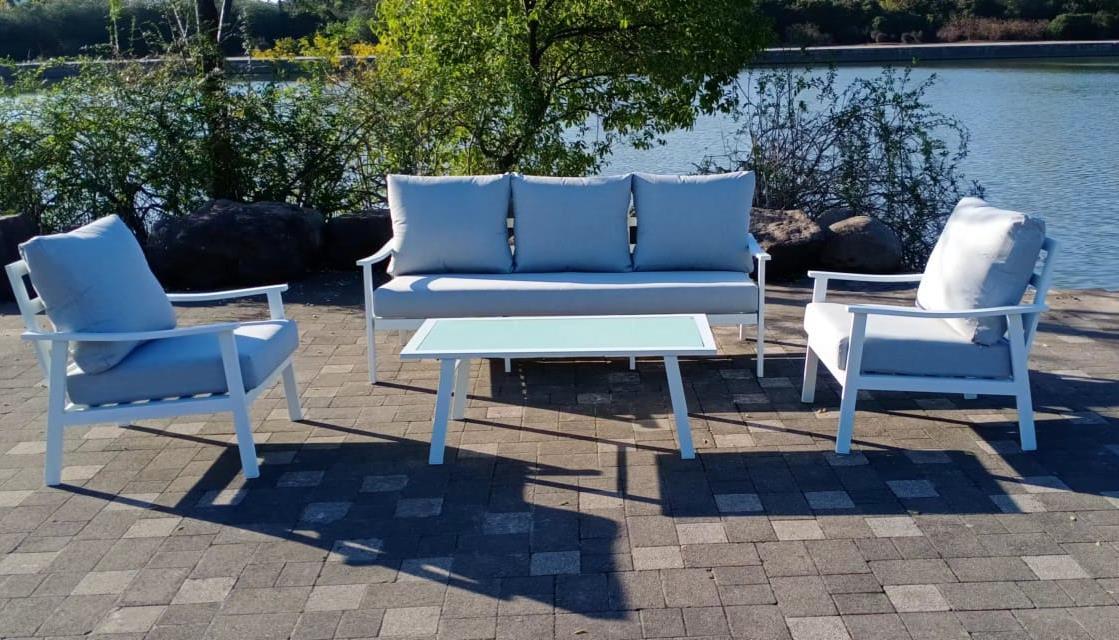 מערכת ישיבה אלומיניום לגינה ולמרפסת דגם גוי תלת צבע לבן