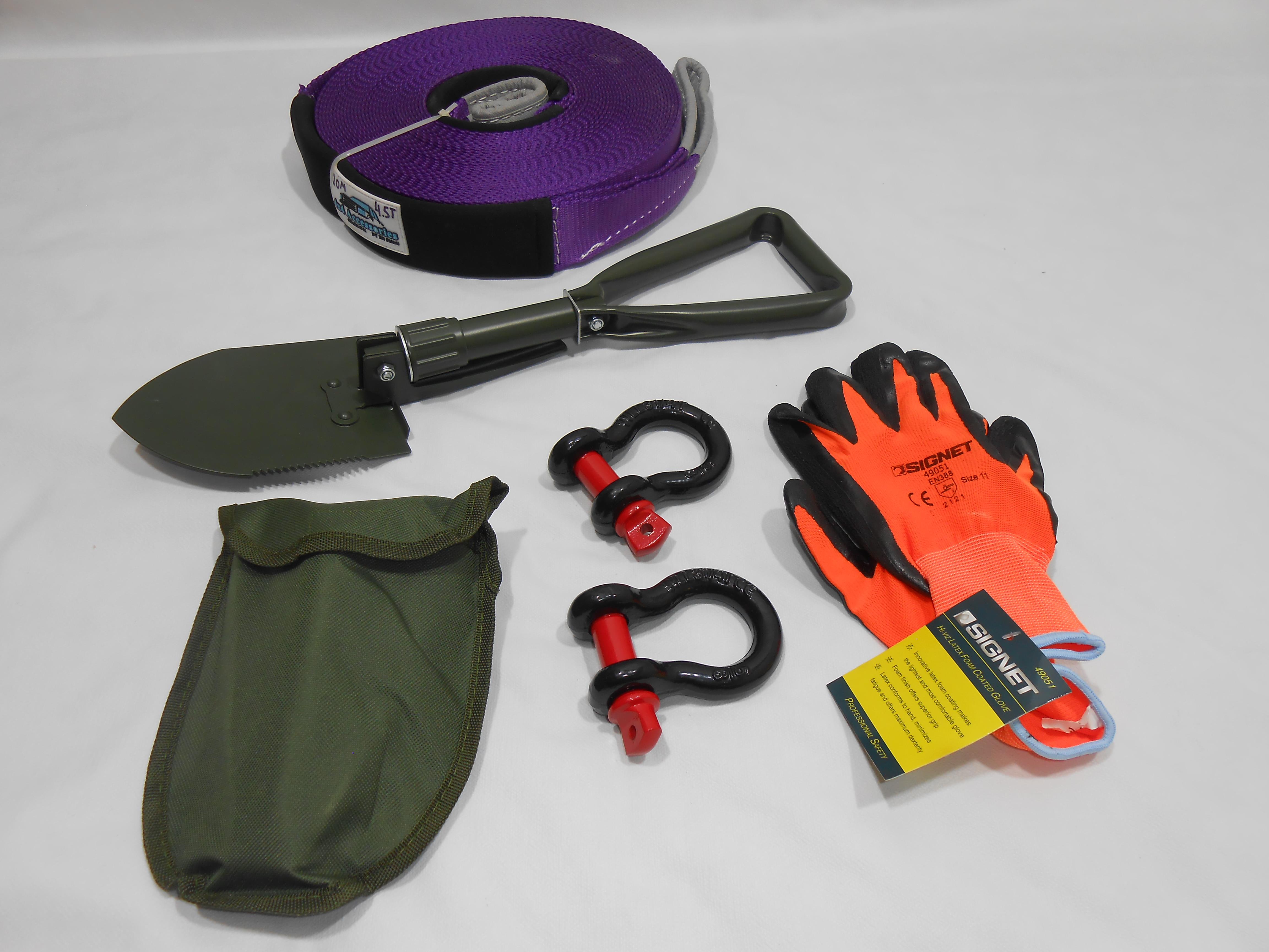 ערכת חילוץ 4X4 בתיק רצועה 20 מ 4.5 טון  צבע סגול את חפירה צבע שחור מתקפלת שאקלים 8\5 וכפפות