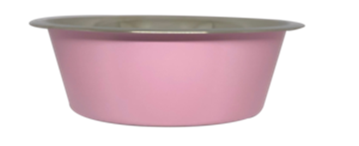 קערת מזון העשויה נירוסטה בצבע ורוד עם גומיות בתחתית למניעת החלקה 0.45 ליטר 