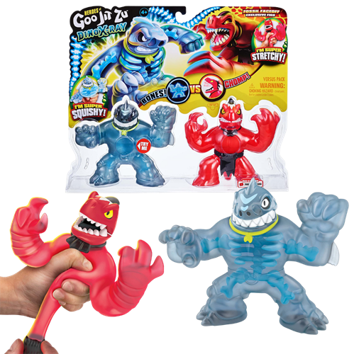 גו ג'יט זו - מארז זוגי בובות נמתחות - זוג דמויות Dino X-RAY ורפאז וטראש - Goo Jit Zu