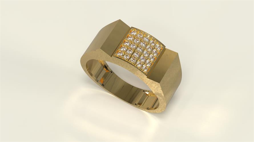 טבעת לגבר יהלומים עגולים 0.25 קראט זהב צהוב 14K