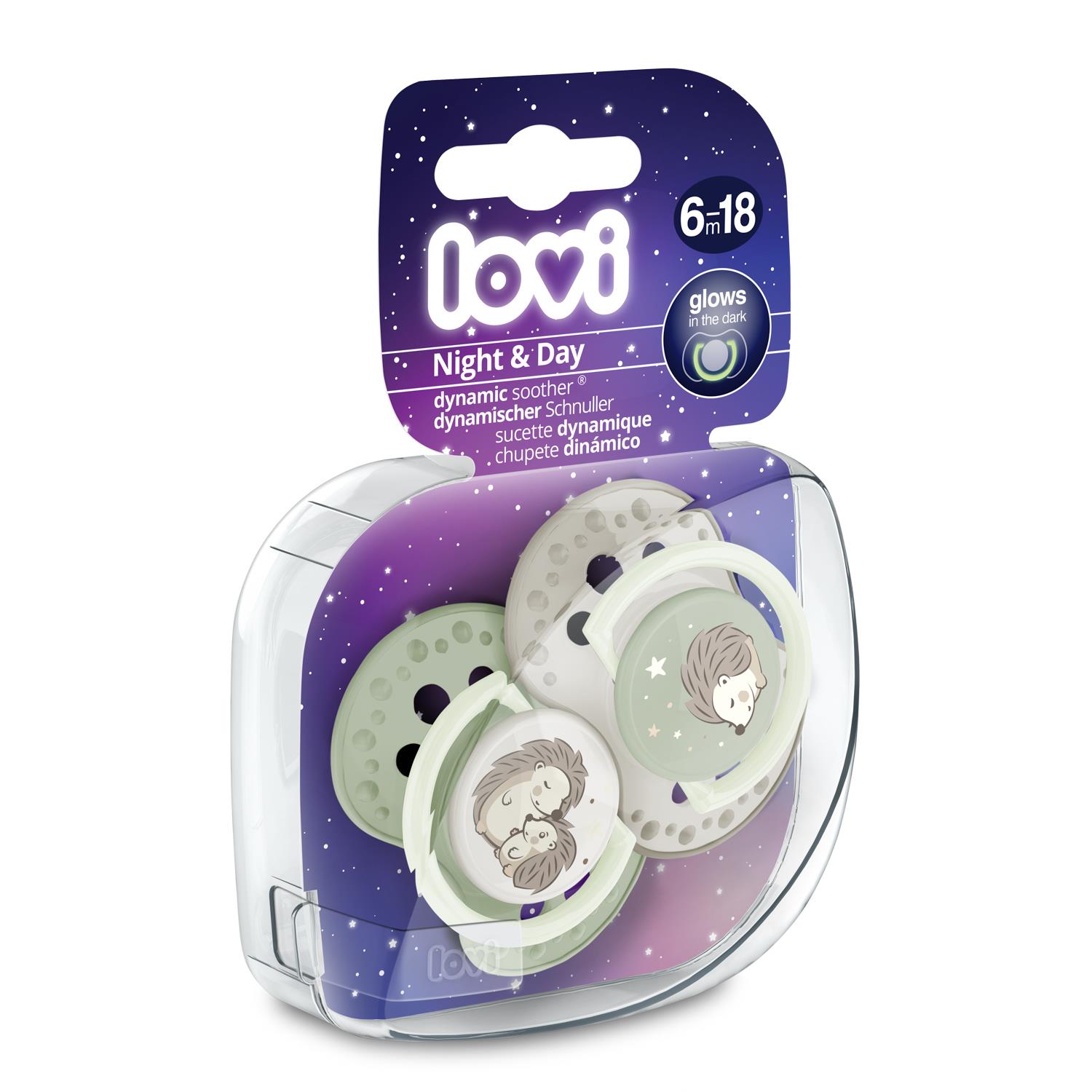 סט מוצצי לאבי מהדורת לילה ויום 6-18 קיפוד ירוק זוהר בחושך