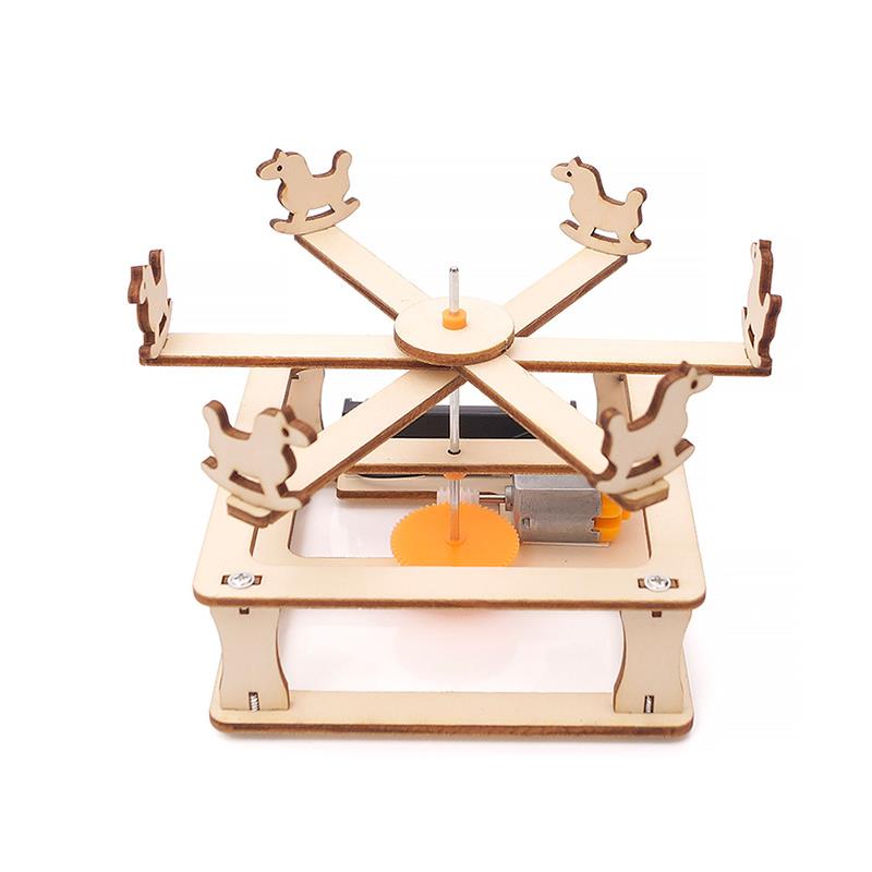 קרוסלה חשמלית מעץ לבנייה עצמית: קיט עץ הנדסי ללימוד מעגלים חשמליים