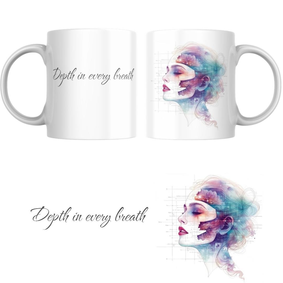 ספל מעוצב לאישה רגועה, מתנה ליוגיסטית, inspirational mug for mindful women, ספל אמנותי יוקרתי, מתנה לאישה עם מודעות