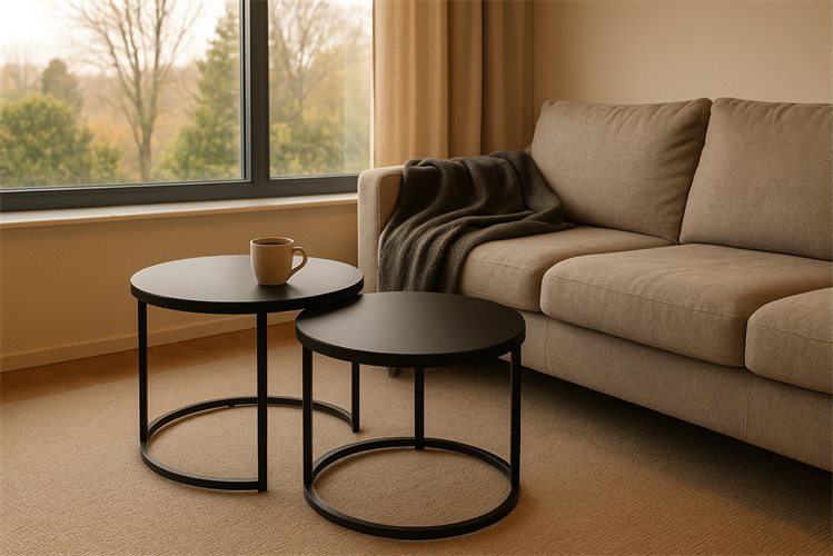 זוג שולחנות לסלון עגולים דגם רויאל צבע שחור