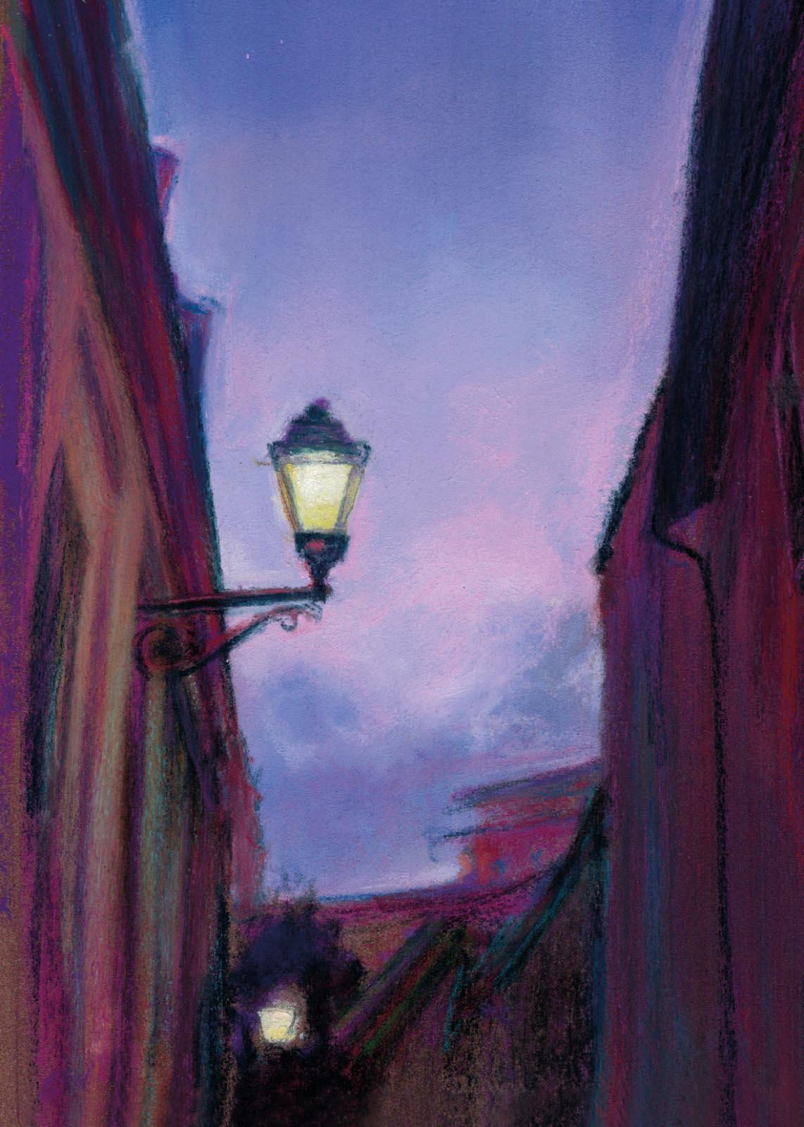 Street Lamp, 2022, chalk on paper, 20x30 cm