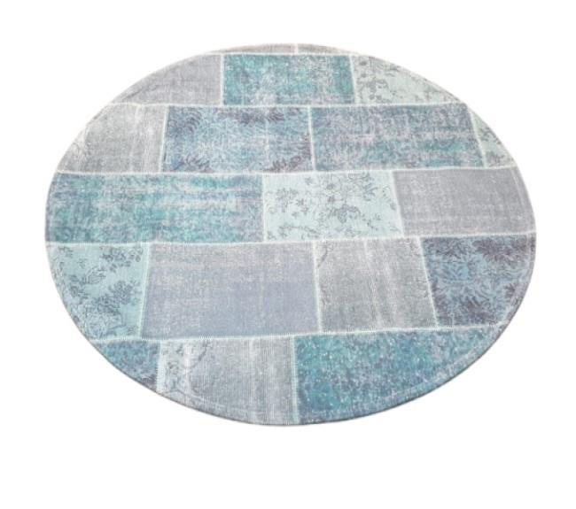 שטיח עגול  מודפס דמויי טלאים  כחול