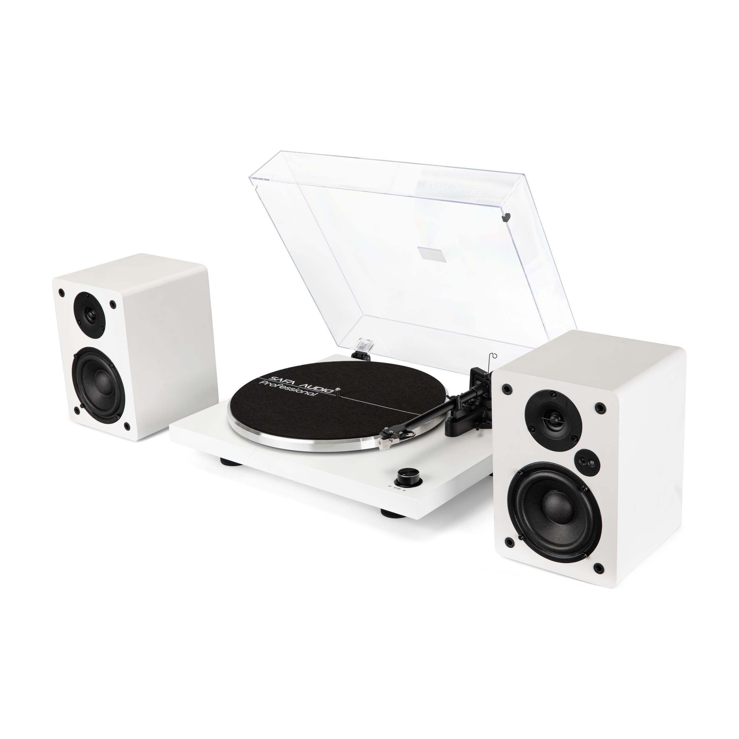 פטיפון מקצועי SAFA -HPH100 משולב רמקולים 60RMS צבע לבן