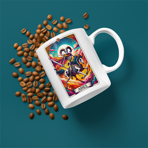 ספל קרמיקה לבן עם עיצוב מזל טלה וציטוט ציני