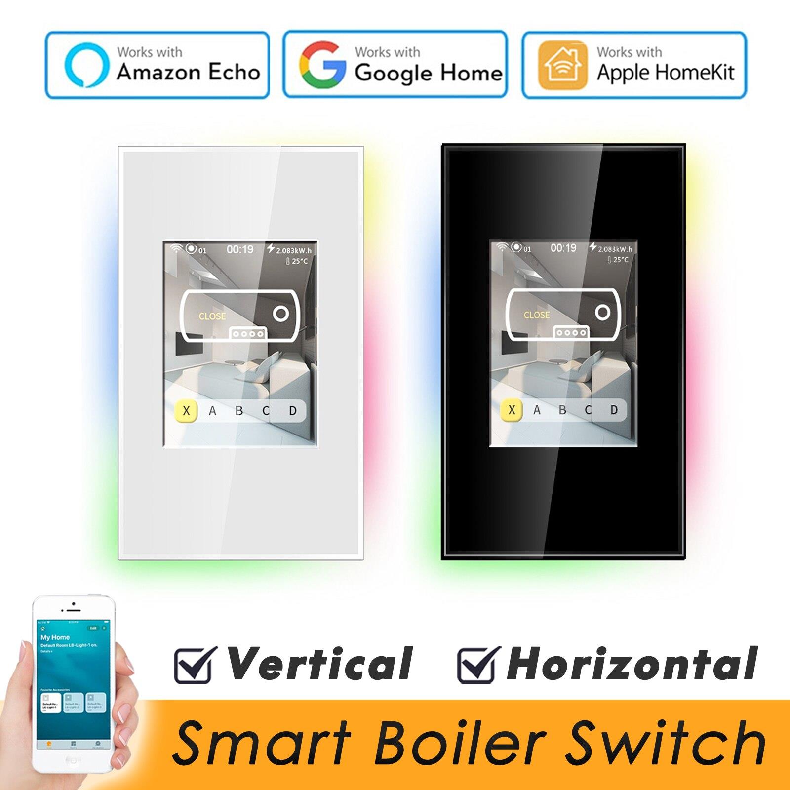 מתג דוד חכם יוקרתי לבן עם מסך LCD מלבני תומך   LANBON BOILER L8 Apple HomeKit