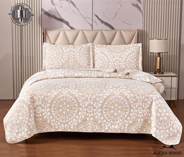 כיסוי למיטה יוקרתי וזוג ציפיות תואמות לכרית דגם פלורנס 5 | סט קינג 220/240