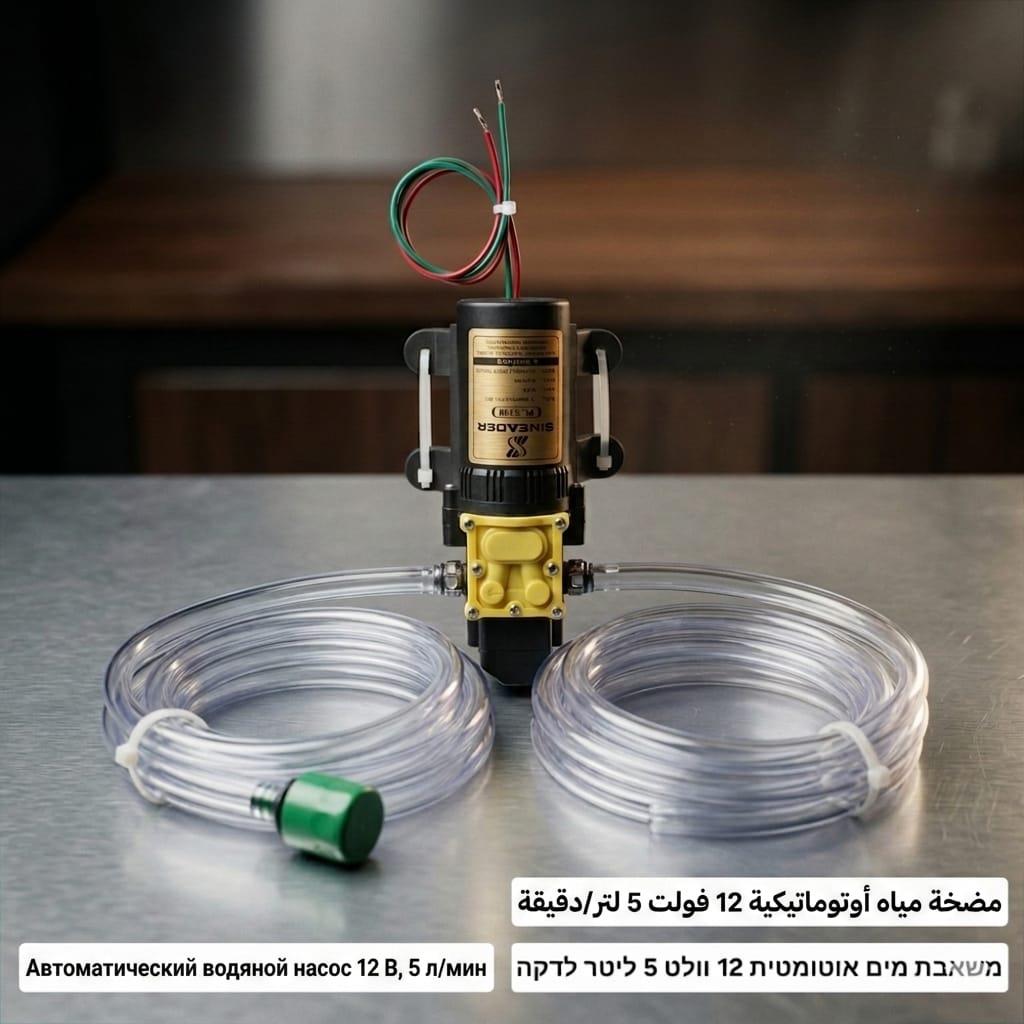 משאבת מים DC 12 V כולל צנרת מנוע חשמלי הספק 5 ליטר לדקה לחץ 100PSI דגם SL4500 קמפינג לייף