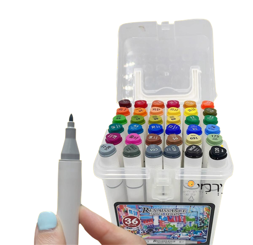 טושים דו צדדי 36 יח' בכוס על בסיס אלכוהול