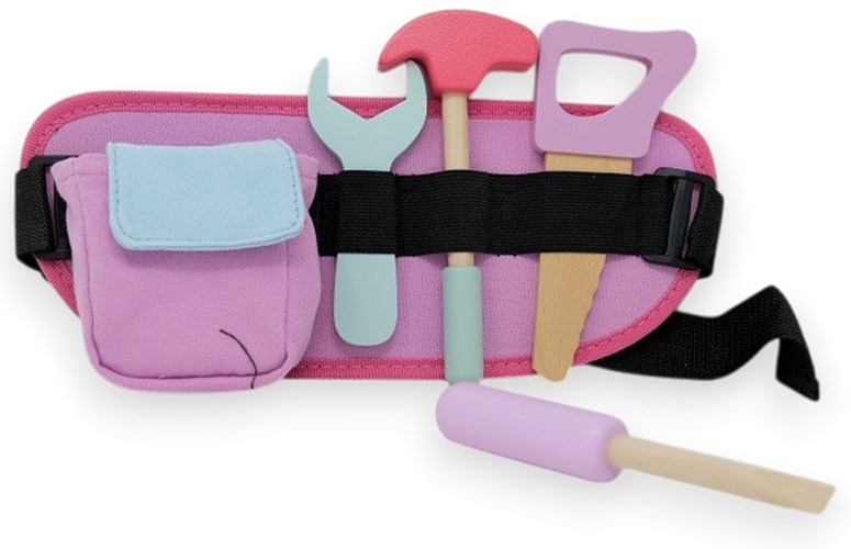 כלי עבודה מעץ איכותי על חגורה ורודה