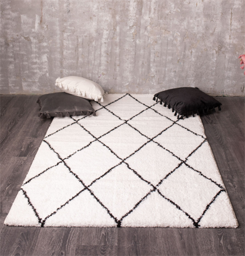 שטיח מרקש שאגי שחור לבן 02